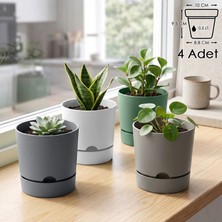 ToXA 4 Adet 0,5 Litre Begonya Saksı Seti 9cm Mat Plastik Drenajlı Tabaklı Çiçek Saksısı Set