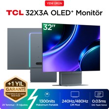 TCL 32X3A Gaming Monitörü 31.5" 4K OLED+ 0.03ms 240Hz Dual-Mode UHD Çerçevesiz Profesyonel Oyuncu Monitörü (HDMI+DP, DP 2.1, Bang & Olufsen Audio, FreeSync Premium Pro & G-Sync Compatible)