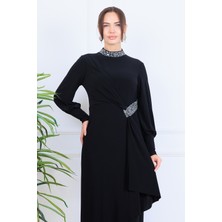 Elben Moda_melisa Bel/yakası Taş ve Önünde Sarkaç Detaylı Tesettür Abiye Elbise