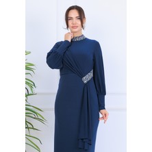 Elben Moda_melisa Bel/yakası Taş ve Önünde Sarkaç Detaylı Tesettür Abiye Elbise
