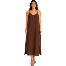 Moda Ince Askılı V Yaka Yırtmaçlı Maxi Elbise