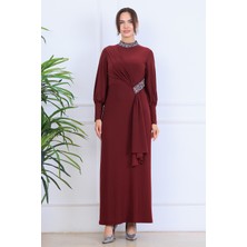 Elben Moda_melisa Bel/yakası Taş ve Önünde Sarkaç Detaylı Tesettür Abiye Elbise