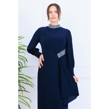 Elben Moda_melisa Bel/yakası Taş ve Önünde Sarkaç Detaylı Tesettür Abiye Elbise