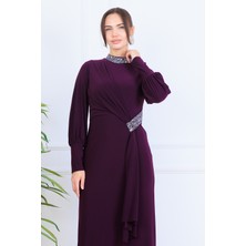 Elben Moda_melisa Bel/yakası Taş ve Önünde Sarkaç Detaylı Tesettür Abiye Elbise