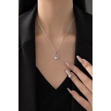 Trend Collection Gümüş Renk Yuvarlak Zirkon Taşlı Zarif Kadın Kolye