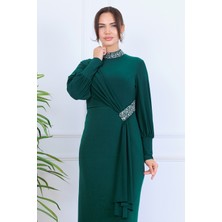 Elben Moda_melisa Bel/yakası Taş ve Önünde Sarkaç Detaylı Tesettür Abiye Elbise