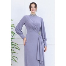 Elben Moda_melisa Bel/yakası Taş ve Önünde Sarkaç Detaylı Tesettür Abiye Elbise