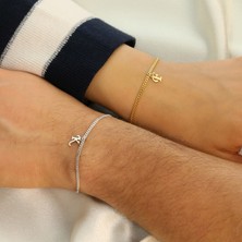 Hom Silver Jewelry 925 Ayar Gümüş Kişiye Özel Harfli Düz Zincir Tasarımlı Kadın/erkek Bileklik Unisex 2 Adet HSJ0265