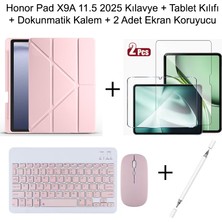 Yesnice Honor Pad X9A 11.5 Inç 2025 Uyumlu Pembe Plastik Standlı Kılıf Dokunmatik Kalem ve Klavye Set