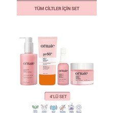 Ornate Temizleyici, Nemlendirici, Peptit Serum ve SPF50+ Güneş Koruyucu Cilt Bakım Seti