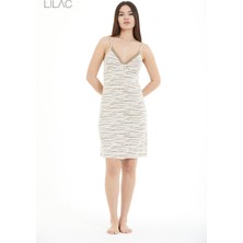 Lilac Zebra Desenli Ip Askılı Gecelik