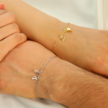 Hom Silver Jewelry 925 Ayar Gümüş Kişiye Özel Harfli Mıknatıslı Kalp Tasarımlı Kadın/erkek Bileklik Unisex 2 Adet HSJ0268