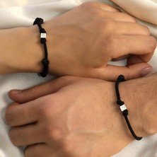 Hom Silver Jewelry 925 Ayar Gümüş Kişiye Özel Harfli Küp Tasarımlı Ayarlanabilir Ipli Kadın/erkek Bileklik Unisex HSJ0269