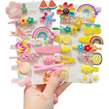 Sheker Home 2 Set Kız Çocuk Renkli Pens Toka Seti Meyve Gökkuşağı Çiçek Figürlü Çıtçıt Toka Saç Aksesuarı