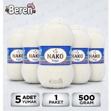 Nako Vega - Inci (3042) - 5'li Paket x 100GR/195M - Bebek-Hırka-Kazak-Atkı-Bere-Patik Anti Pilling Tüylenmez Ip