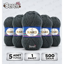 Nako Vega - Koyu Gri Melanj (193) - 5'li Paket x 100GR/195M - Bebek-Hırka-Kazak-Atkı-Bere-Patik Anti Pilling Tüylenmez Ip