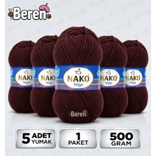 Nako Vega - Kahverengi (10675) - 5'li Paket x 100GR/195M - Bebek-Hırka-Kazak-Atkı-Bere-Patik Anti Pilling Tüylenmez Ip