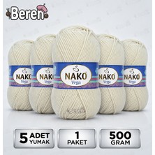 Nako Vega - Ekru (6662) - 5'li Paket x 100GR/195M - Bebek-Hırka-Kazak-Atkı-Bere-Patik Anti Pilling Tüylenmez Ip