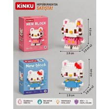 Kinku Ne Block Hello Kitty Mavi Pembe Puzzle-Yapboz-3d Zeka Geliştiren-Mini Sevimli Figürler Minyatür