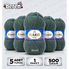Nako Vega - Okaliptus (6665) - 5'li Paket x 100GR/195M - Bebek-Hırka-Kazak-Atkı-Bere-Patik Anti Pilling Tüylenmez Ip