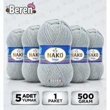 Nako Vega - Açık Gri (11437) - 5'li Paket x 100GR/195M - Bebek-Hırka-Kazak-Atkı-Bere-Patik Anti Pilling Tüylenmez Ip