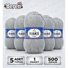 Nako Vega - Açık Gri Melanj (195) - 5'li Paket x 100GR/195M - Bebek-Hırka-Kazak-Atkı-Bere-Patik Anti Pilling Tüylenmez Ip