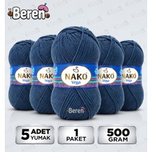 Nako Vega - Koyu Denim Melanj (23593) - 5'li Paket x 100GR/195M - Bebek-Hırka-Kazak-Atkı-Bere-Patik Anti Pilling Tüylenmez Ip