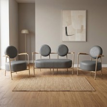 Azra Mobilya Venüs 2+1+1 Deri Ofis & Büro Iş Yeri Bekleme Koltuğu Takımı – Cappuccino Metal Iskelet - Gri