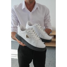 Zerenyus ZRK-PH2 Premium Yüksek Kalite Beyaz Siyah Jel Taban Bağcıklı Günlük Erkek Sneakers