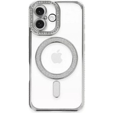 Aslanoğlu Store Newface Apple Iphone 16 Plus Kılıf Joke Simli Magneticsafe Kılıf - Gümüş