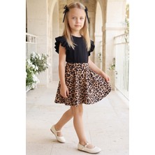 Parla Kids Kız Çocuk Anastasia Leopar Fırfır Kollu Elbise Toka Takım