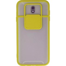 Aslanoğlu Store Newface Samsung Galaxy J7 Pro / J730 Kılıf Palm Buzlu Kamera Sürgülü Silikon - Sarı
