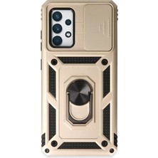 Aslanoğlu Store Newface Samsung Galaxy A72 Kılıf Pars Lens Yüzüklü Silikon - Gold