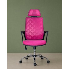 Trendcore Ergonomik Fileli Yönetici Ofis Koltuğu Başlıklı Çalışma Koltuğu Bilgisayar Koltuğu Home Office Koltuğu Pembe
