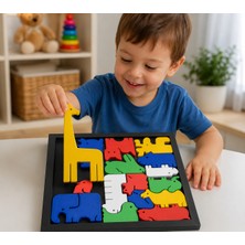 Bezos 3D Baskı Hayvan Figürlü Ahşap Görünümlü Puzzle Oyunu - Eğitici Zeka ve Şekil Eşleştirme Oyuncağı