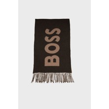 Boss Erkek Monogram Logo Desenli Kontrast Püsküllü Kahverengi Şal & Eşarp & Fular 50527099-346