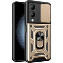Aslanoğlu Store Newface Vivo Y17S Kılıf Pars Lens Yüzüklü Silikon - Gold