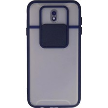 Aslanoğlu Store Newface Samsung Galaxy J7 Pro / J730 Kılıf Palm Buzlu Kamera Sürgülü Silikon - Lacivert