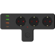 Odea 3'lü Duvar Priz, Termal Akım Korumalı ve USB Girişli Tasarım