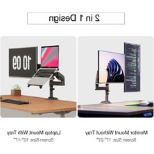 Odea H180-FP Çift Kol Amortisörlü 17"-27" Monitör Tutucu ve 10"-17" Laptop Standı