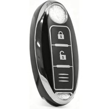 Odea Autohan Keys Lüx Nissan Qashqai X-Trail Için 3 Buton Akıllı Nano Anahtar Kılıfı, Siyah Gümüş, Premium Koruyucu Kaplama