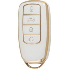 Odea Autohan Keys Lüx Chery Tiggo 8 Pro Smart Anahtar Kılıfı, Beyaz-Gold, 3 Buton, Nano , Premium Kalite