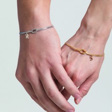 Hom Silver Jewelry 925 Ayar Gümüş Kişiye Özel Harfli Sonsuz Bağlılık Düğüm Tasarımlı Unisex Kadın/erkek Bileklik 2 Adet HSJ0271