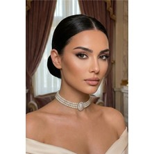 Oval Cam Incili Gümüş Kaplama Tasma Choker Kolye Özel Tasarım