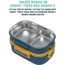 Odea 1650ML Kapasiteye Sahip 2 Katlı Paslanmaz Çelik Yemek Kutusu | 3 Bölmeli Sefer Tası, Lacivert Renk