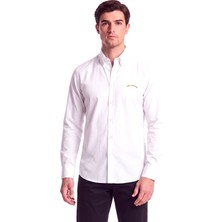 Paul & Shark Erkek Normal Kesim Logo Etiketli Pamuklu Uzun Kollu Beyaz Gömlek 16313805-010