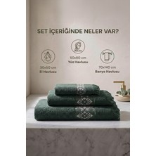 Green Black Hereke Heritage Serisi 3’lü Havlu Seti Krem Bordürlü Yeşil
