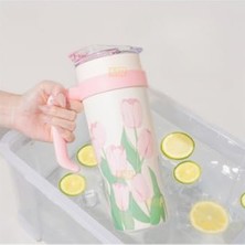 Odea 1200ML Pembe Lale Desenli Paslanmaz Çelik Termos