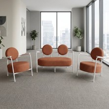 Azra Mobilya Venüs 2+1+1 Soft Kumaş Ofis & Büro Iş Yeri Bekleme Koltuğu Takımı – Beyaz Metal Iskelet - Kiremit