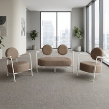 Azra Mobilya Venüs 2+1+1 Soft Kumaş Ofis & Büro Iş Yeri Bekleme Koltuğu Takımı – Beyaz Metal Iskelet - Cappuccino Bej